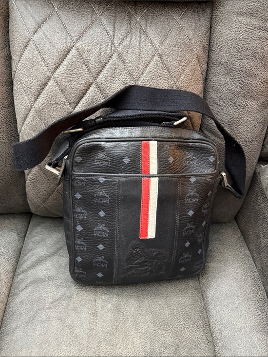 MCM Other - MCM- Black Crossbody Messenger Bag with Red-White Stripe